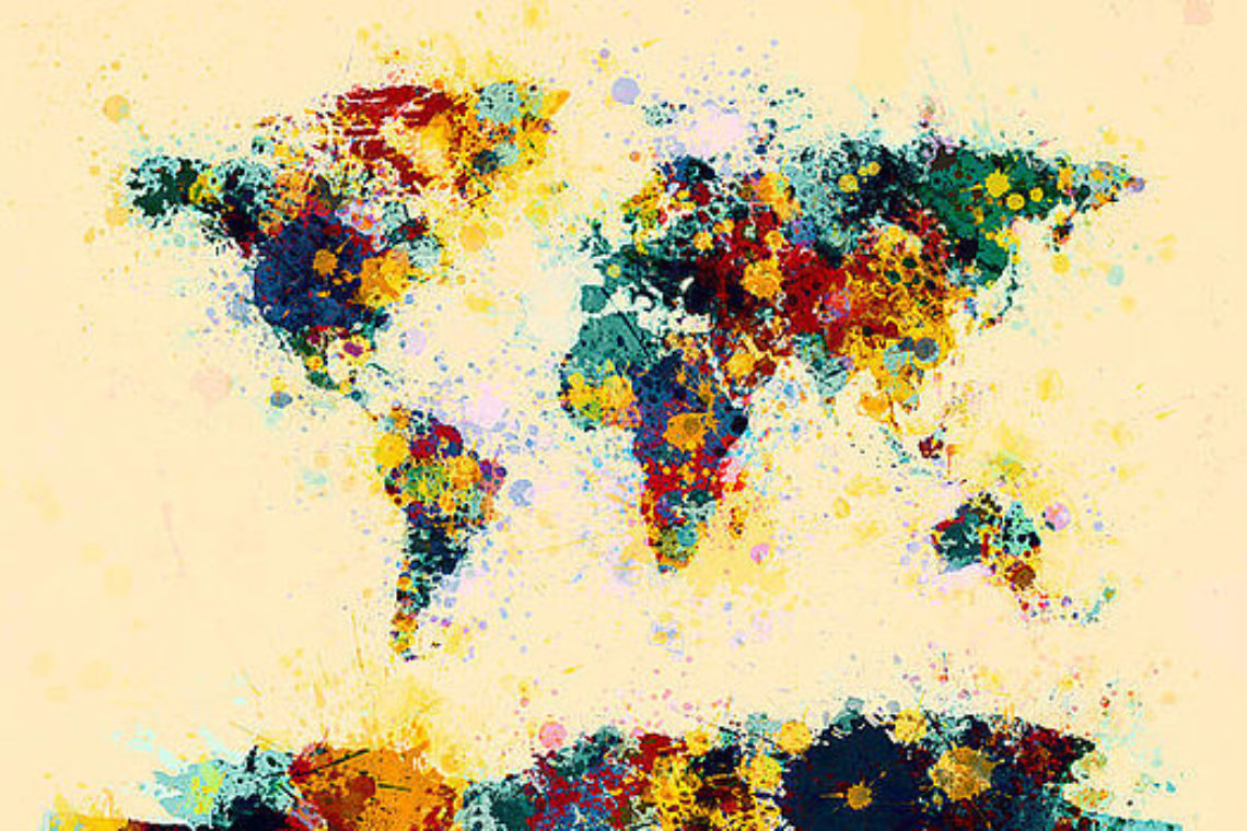 Graphic 4 World Map Paint Splashes Michael Tompsett